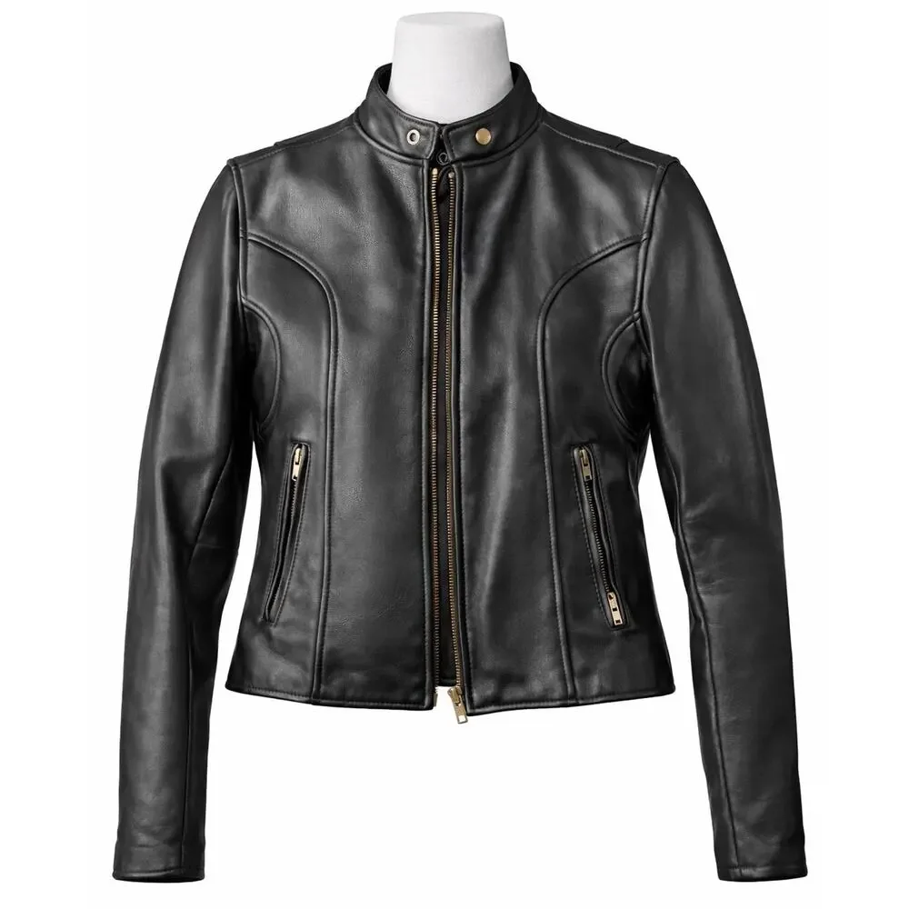 Vintage Womens Black Leather Moto Jacket Fur Lined Biker 12 Vtg Zip Liner - Picture 2 of 16